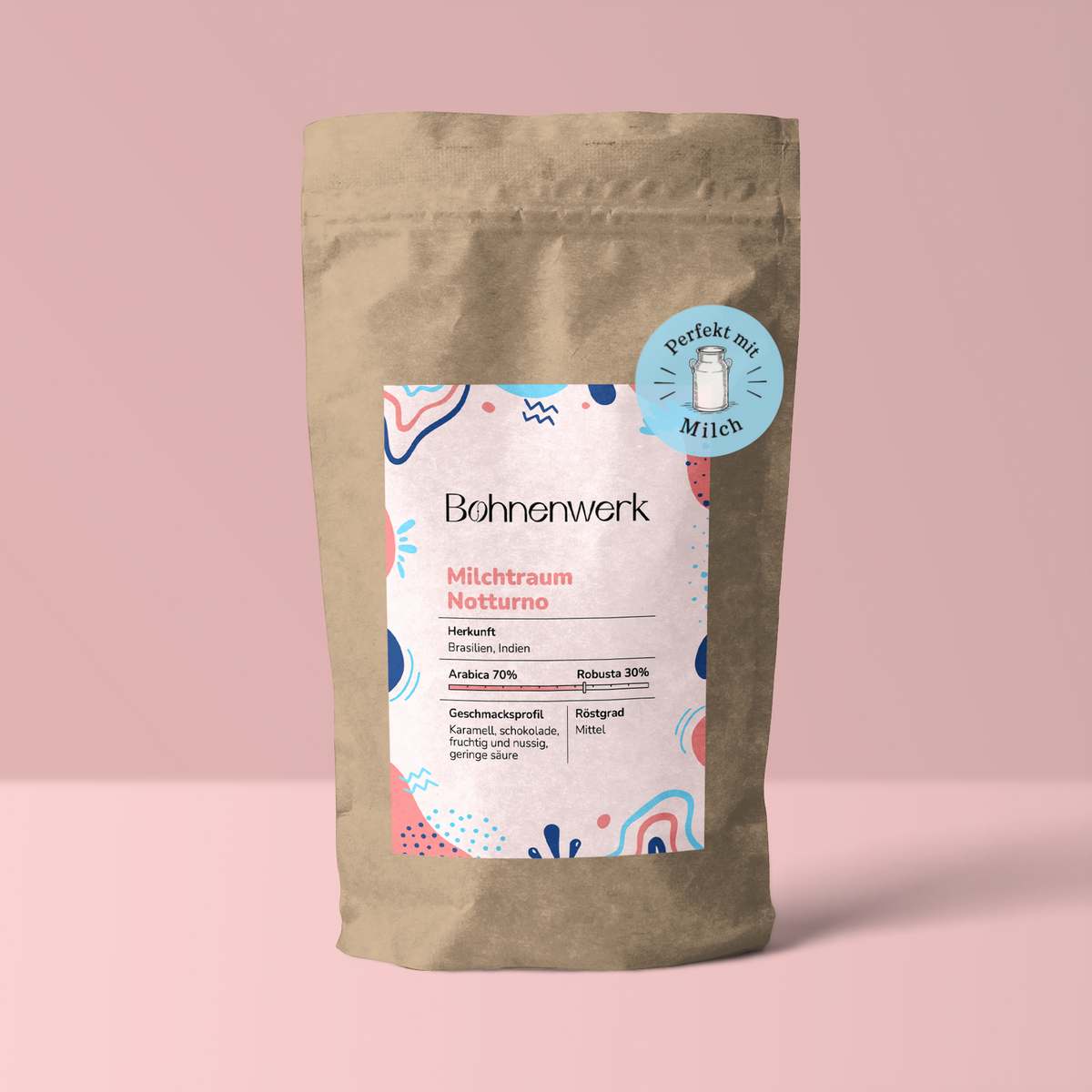 Bohnenwerk Milchtraum Notturno - Kaffeebohnen für Milchkaffee 250g
